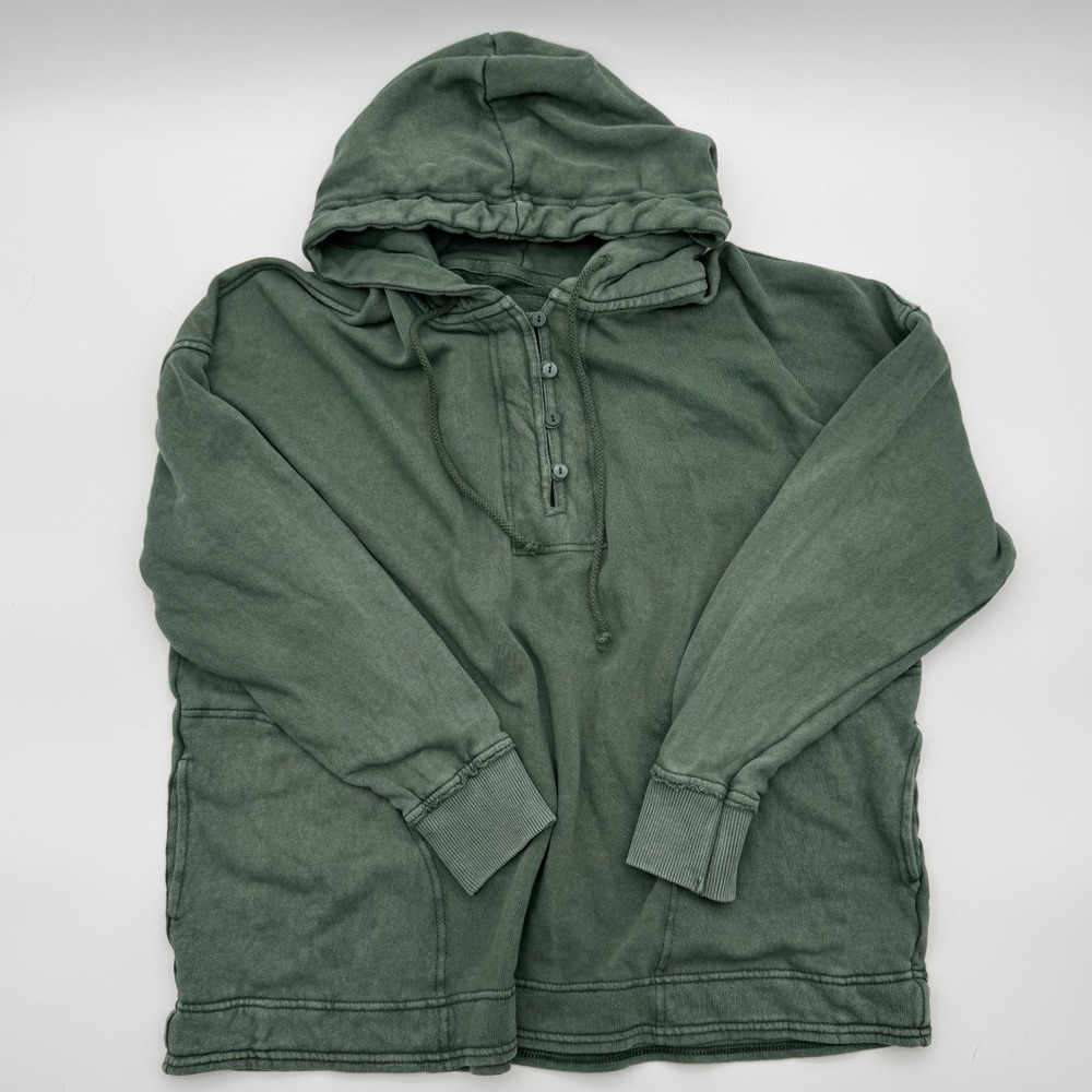 Aerie Coastal Henley Hoodie‎ Green Mineral Wash Oversized Pullover XS